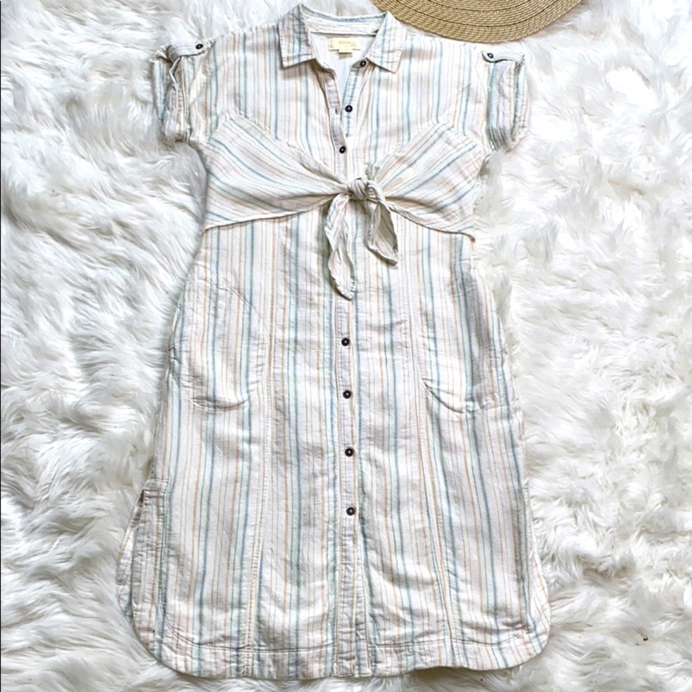 Anthropologie Mauve Striped Cotton Shirt Dress